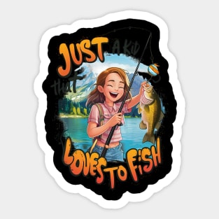 Bountiful Catch: Young Girl With Fish and Fishing Sticker